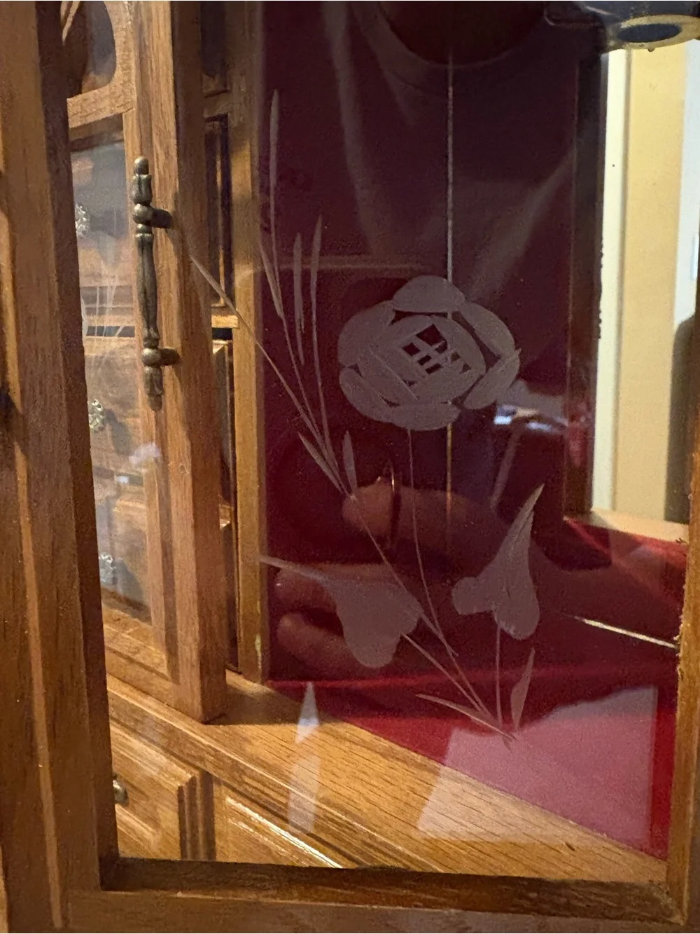 Wood Finish Jewelry Armoire with Glass Doors and Drawers - Brown - Picture 4 of 5